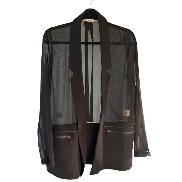 SUNCOO Semi-Sheer Blazer with Metallic Piping and Zipper Pockets - Picture 2 of 4